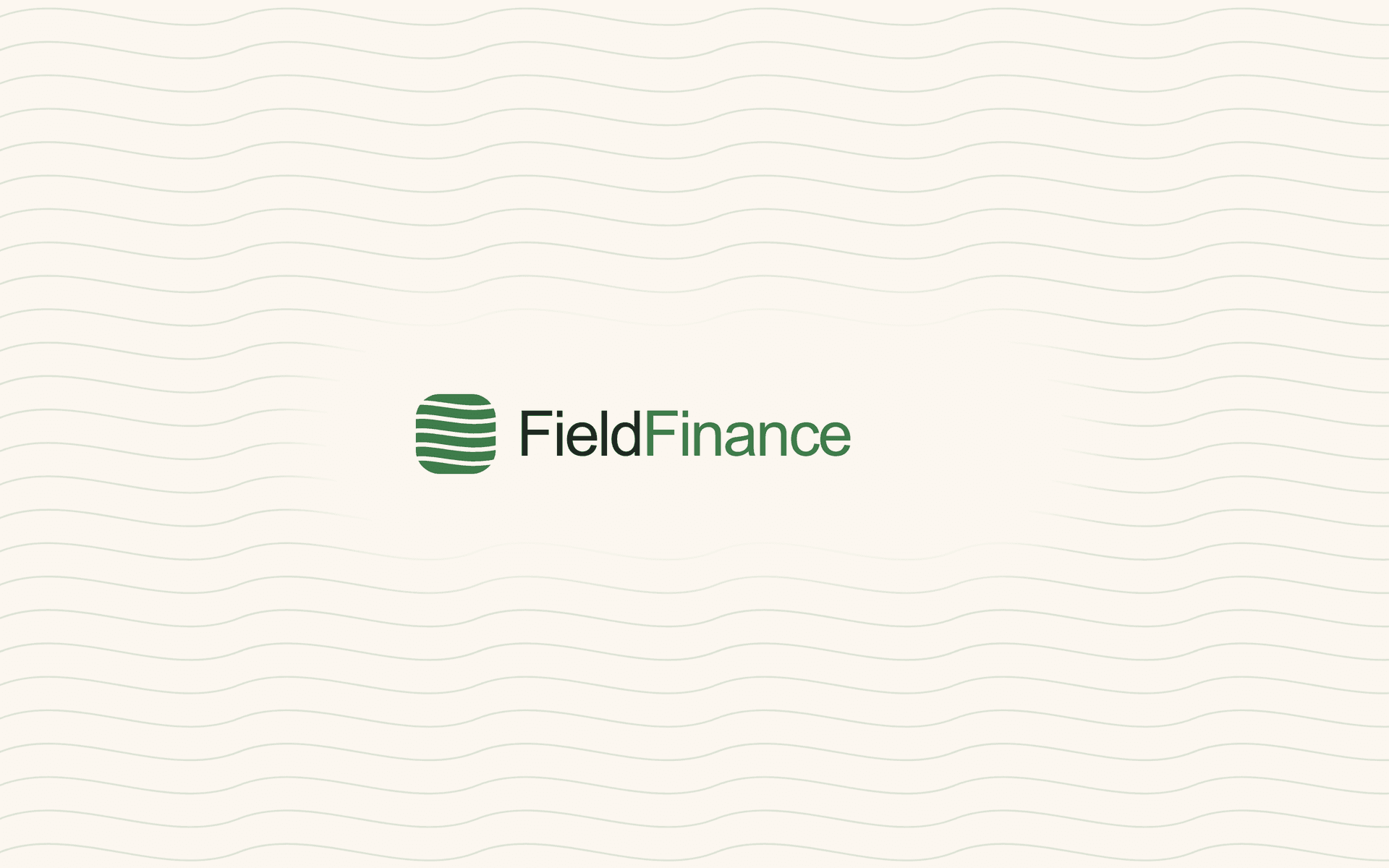 The FieldFinance lockup on the brand's contour-furrow pattern