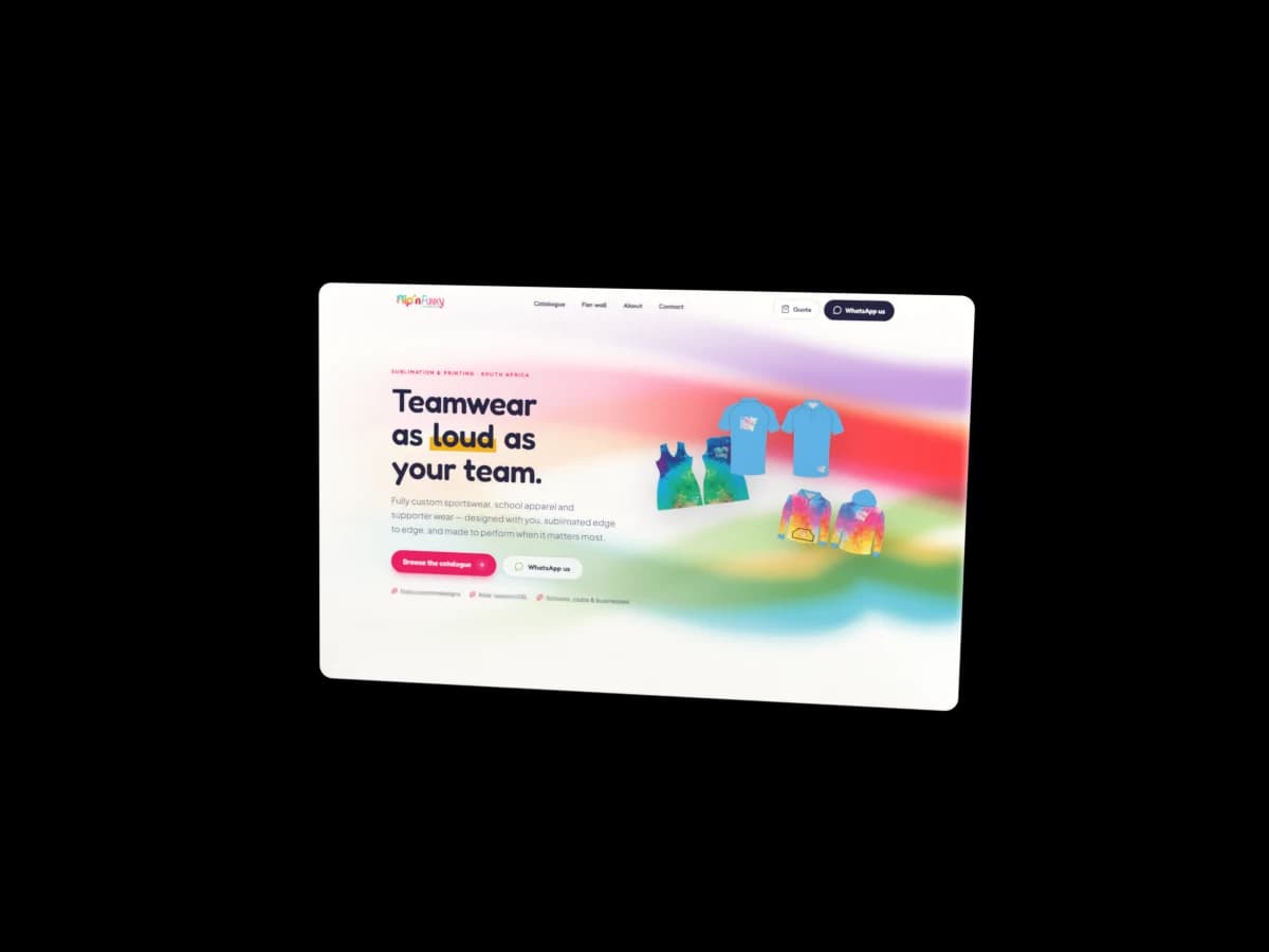 The Flip 'n Funky website's landing page on a laptop-sized card